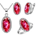 thumbnail image 1 of Uloveido Big Oval Shape Crystal Drop Pendant Necklace, Earrings and Rings Wedding Jewelry Set for Bridal Women Birthday Anniversary T482 (Red, 8), 1 of 6