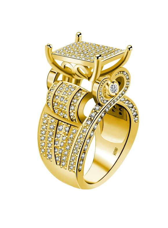 Uloveido Big Square Party Cocktail Rings with Tiny Cubic Zirconia Micro Paved for Women RA0221 (Yellow, Size 8)