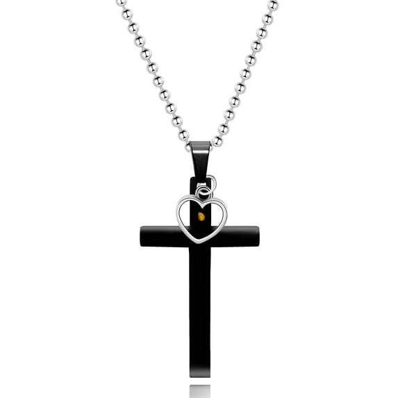 Uloveido Black Cross Pendant Necklace for Women Simple Mustard Seed Cross Necklaces Christian Gifts for Men Y633 (Black)