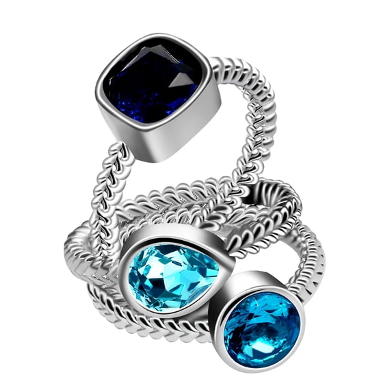 Uloveido Blue Black CZ Crystal Wedding Band Engagement Stacking Ring Set for Women Y605 (Size 6)