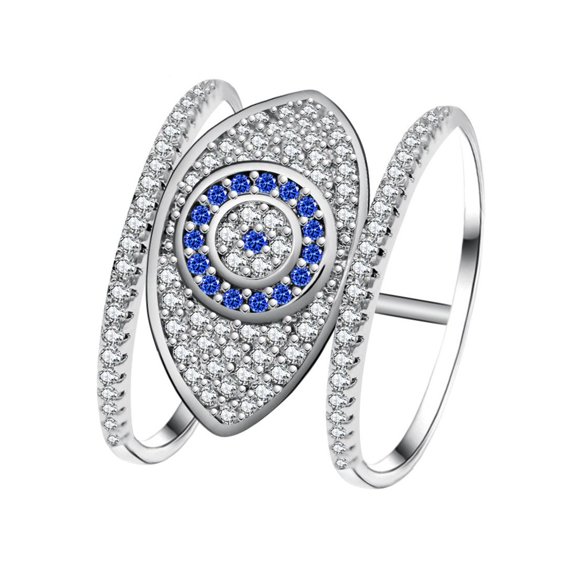 Uloveido Blue Evil Eye Cubic Zirconia Ring with Rhodium Plated, Evil Eye to Ward Off Negative Energy, Ideal Gift/Present for Her Y325 (size 8)