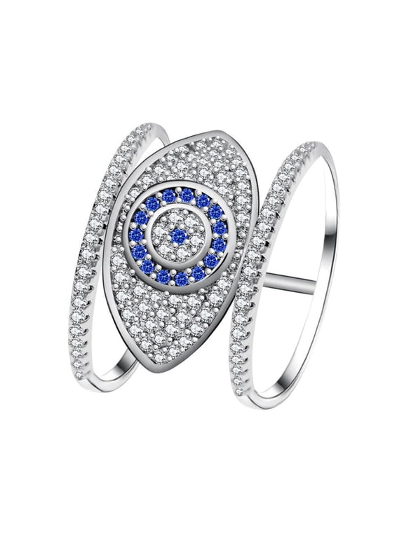 Blue Evil Eye Cubic Zirconia Ring with Rhodium Plated, Evil Eye to Ward Off Negative Energy, Ideal Gift/Present for Her Y325 (size 8)
