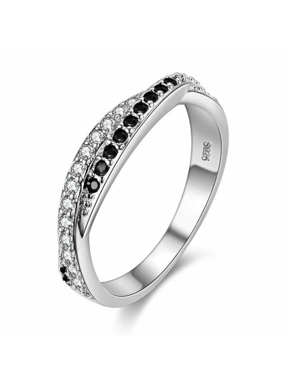 Celtic Knot Cross Over Promise Infinity Ring for Wedding Engagement Anniversary Women, Womens Black Cubic Zirconia Stone Ring for Friend Mom (sizse 7) Y022