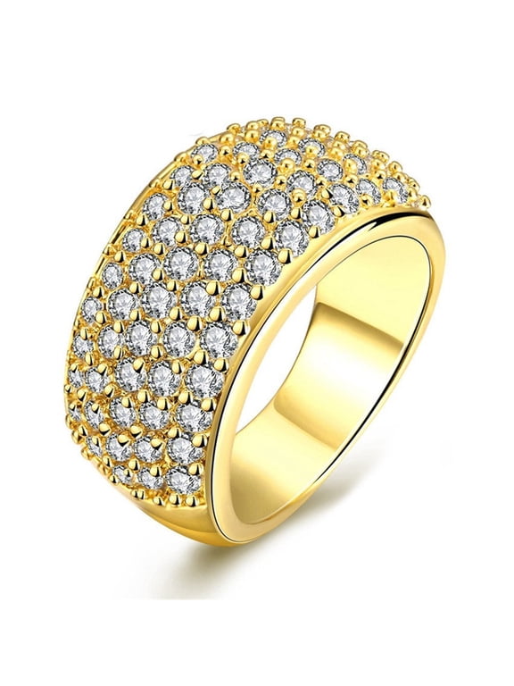 Charm CZ Cluster Statement Ring Cocktail Gold Plated Wedding Engagement Anniversary Rings for Women (Gold Size 8) CR002