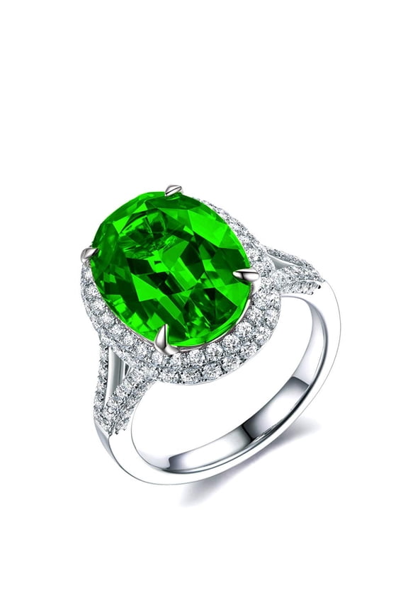 Charms White Gold Plated Big Zircon Oval Ring, Simulated Emerald Rings, Crystal Split Shank Ring May Birthstone Jewelry for Women Y927-Green…