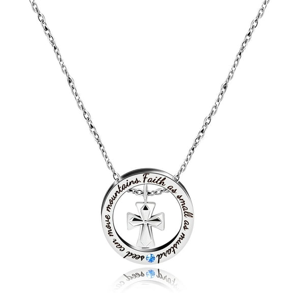Uloveido Circle Blue, Blue Faith As Small As Mustard Seed Can Move Mountains Necklace Pendant, Stainless Steel, (Cross), 1