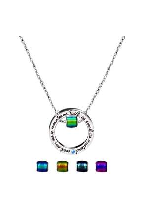 Circle Blue Gemstone Necklace Pendant, Stainless Steel, Faith As Small As Mustard Seed Can Move Mountains, Gift Bag, 1 Count