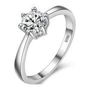 ULOVEIDO Classic Solitaire Wedding Ring Rhodium Plated Cubic Zirconia Engagement Rings for Women (Size 5) J002-FEMALE