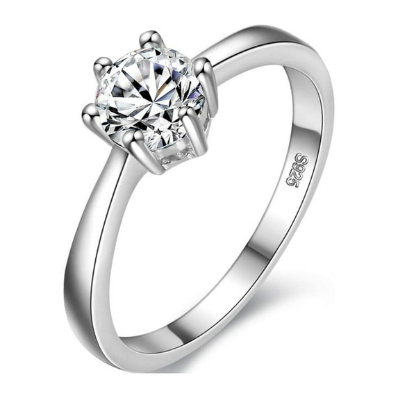 Uloveido Classic Solitaire Wedding Ring Rhodium Plated Cubic Zirconia Engagement Rings for Women (Size 5) J002-FEMALE