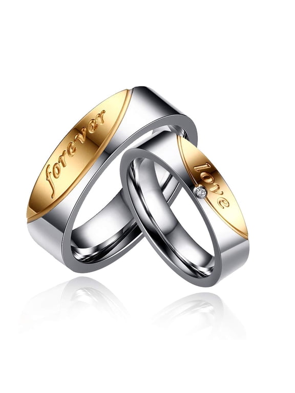 Comfort Fit Stainless Steel Love Forever Couple Rings Wedding Band Set Birthday Gifts for Women and Men (Men12-Women6)