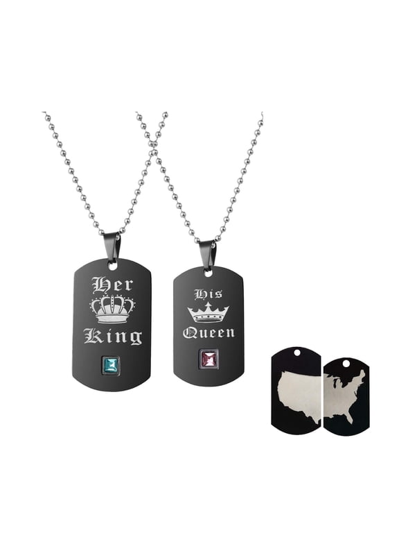 Cool American Map Double Side Pendant Necklace- Black Titanium His Queen Her King Couples Pairs Necklaces for Women and Men SN131 (USA Map)