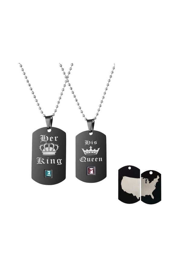 Cool American Map Double Side Pendant Necklace- Black Titanium His Queen Her King Couples Pairs Necklaces for Women and Men SN131 (USA Map)