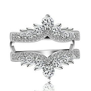 Uloveido Created Moissanite Crown Inspired Half Halo Wedding Ring Guard Enhancer Platinum Plated Engagement Ring Size 7
