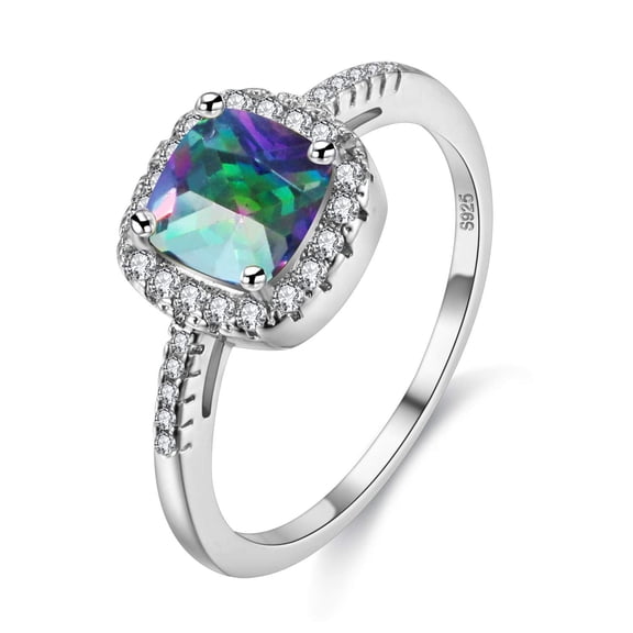 Uloveido Created Mystic Topaz Solitaire Wedding Ring for Women, Square Rainbow Crystal Bridal Finger Ring (Multicolor, Size 7) Y3100