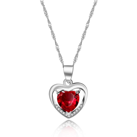 Uloveido Dainty Double Heart Pendant Necklace, Birthstone Heart Necklaces for Women, Valentines Gifts for Mom Daughter Girlfriend (Red)