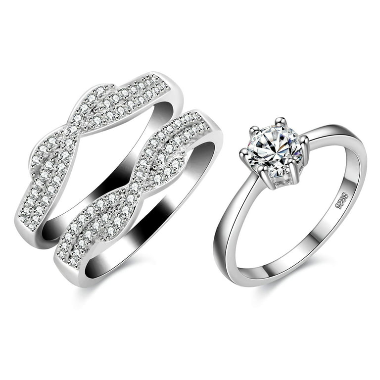 Uloveido Double Infinity Wedding Ring Guard Enhancer Sparky Cubic Zirconia  Solitaire Engagement Rings Set for Women (Size 6) 