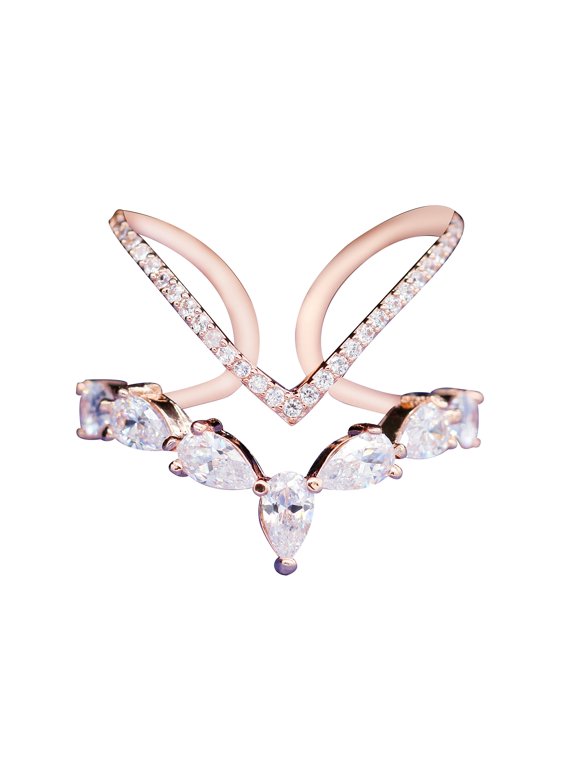 Double V Shape Adjustable Rose Gold Plated Wedding Rings for Girls JZ157