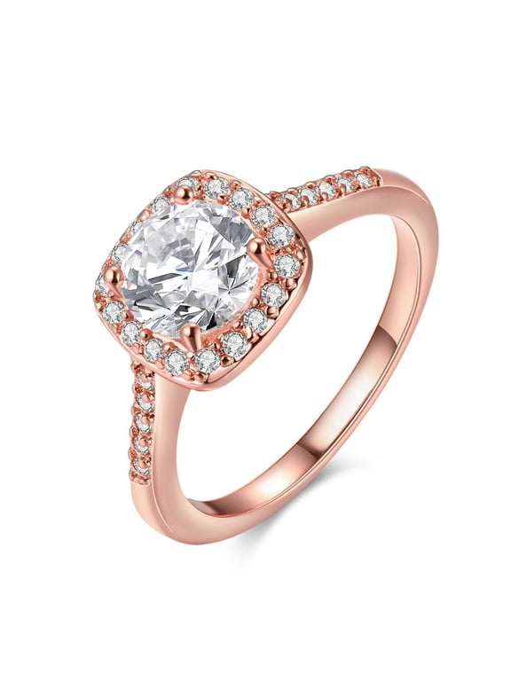 Eternal Love Women's 18K Rose/White Gold Plated CZ Crystal Engagement Rings Best Promise Rings Anniversary Wedding Bands for Lady Girl (Rose Gold Color, Size 8) KR002