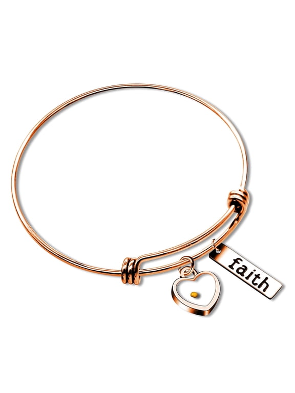 Faith Mustard Seed Inspirational Bracelet Rose Gold Plated Expandable Adjustable Wire Bangle Bracelets Y558(Rose Gold-Heart)