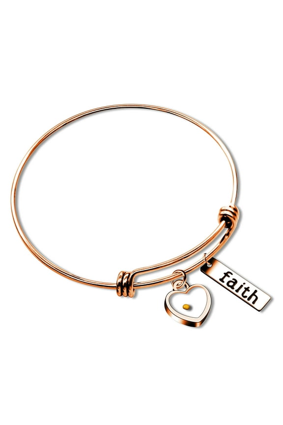 Faith Mustard Seed Inspirational Bracelet Rose Gold Plated Expandable Adjustable Wire Bangle Bracelets Y558(Rose Gold-Heart)