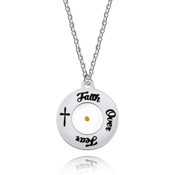 Uloveido Faith Over Fear Necklace, Faith Cross Necklace, Mustard Seed Christian Pendant Y1194