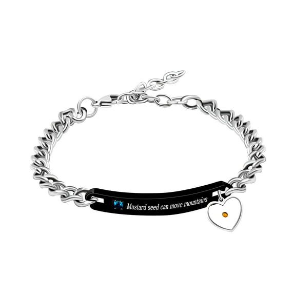 Uloveido Faith as Small as Mustard Seed Can Move Mountains Bangle, Stainless Chain Bracelets Christian Gifts for Men (Blue cz, Black Plate)