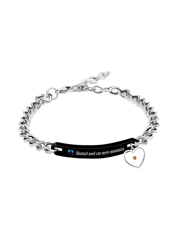 Faith as Small as Mustard Seed Can Move Mountains Bangle, Stainless Chain Bracelets Christian Gifts for Men (Blue cz, Black Plate)