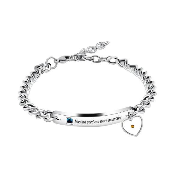 Uloveido Faith as Small as Mustard Seed Can Move Mountains Bangle, Stainless Chain Bracelets Christian Gifts for Men (Blue cz, Silver Plate)