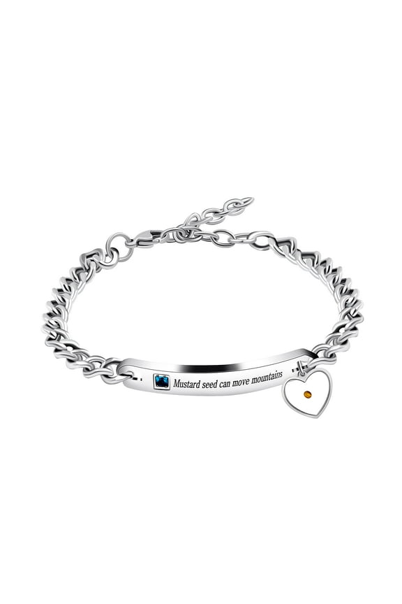 Faith as Small as Mustard Seed Can Move Mountains Bangle, Stainless Chain Bracelets Christian Gifts for Men (Blue cz, Silver Plate)