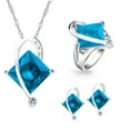 thumbnail image 1 of Uloveido Fashion Big Square Blue Pendant Necklace Stud Earrings and Birthstone Ring Jewelry Set for Women (Blue, Size 10) T295, 1 of 6