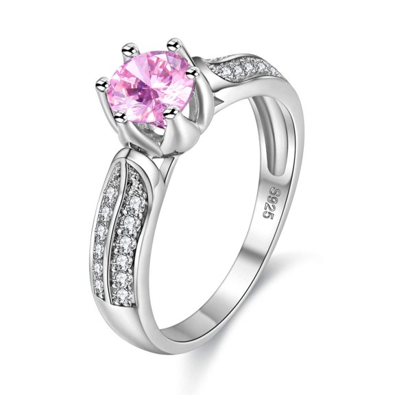 Uloveido Fashion Engagement Wedding Rings for Bridal Women Pink Cubic Zirconia Promise Rings Y027-Pink-9