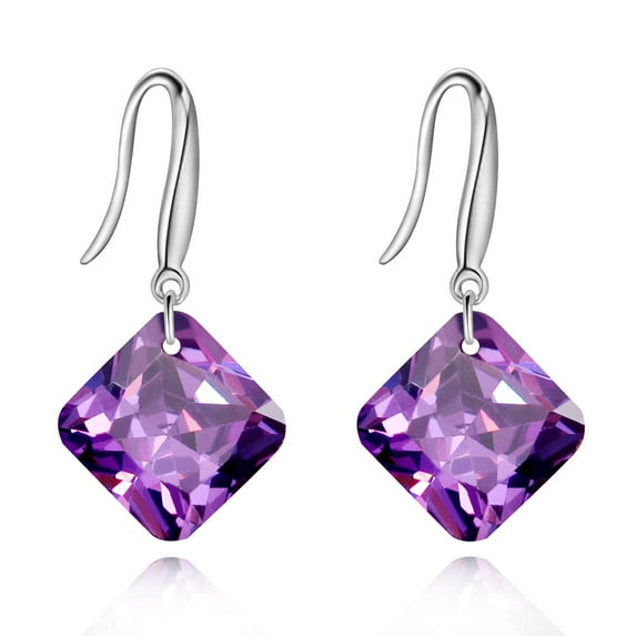 Uloveido Fashion Square CZ Purple Cubic Zirconia Dangle Drop Earrings Platinum Plated Crystal Costume Jewelry for Women (Purple) WE030