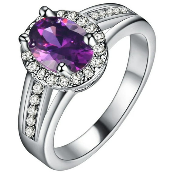 Uloveido Fashion Wedding Bridal Purple CZ Crystal Engagement Ring Created Amethyst Jewelry for Women Girls Size 6 PJ142