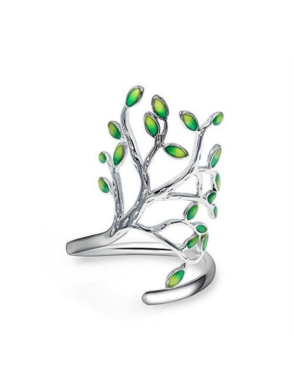 Fashion White and Gold Color Adjustable Size Oval Green Stone Tree of Life Open Leaf Jewelry Ring for Women HR303