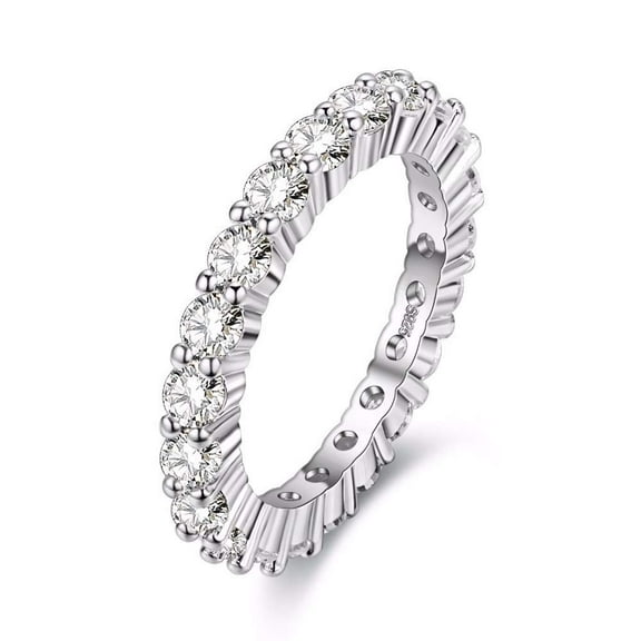 Uloveido Fashion Womens 3mm Cubic Zirconia Round CZ Paved Stackable Eternity Ring Wedding Band Silver Color (Size 7)