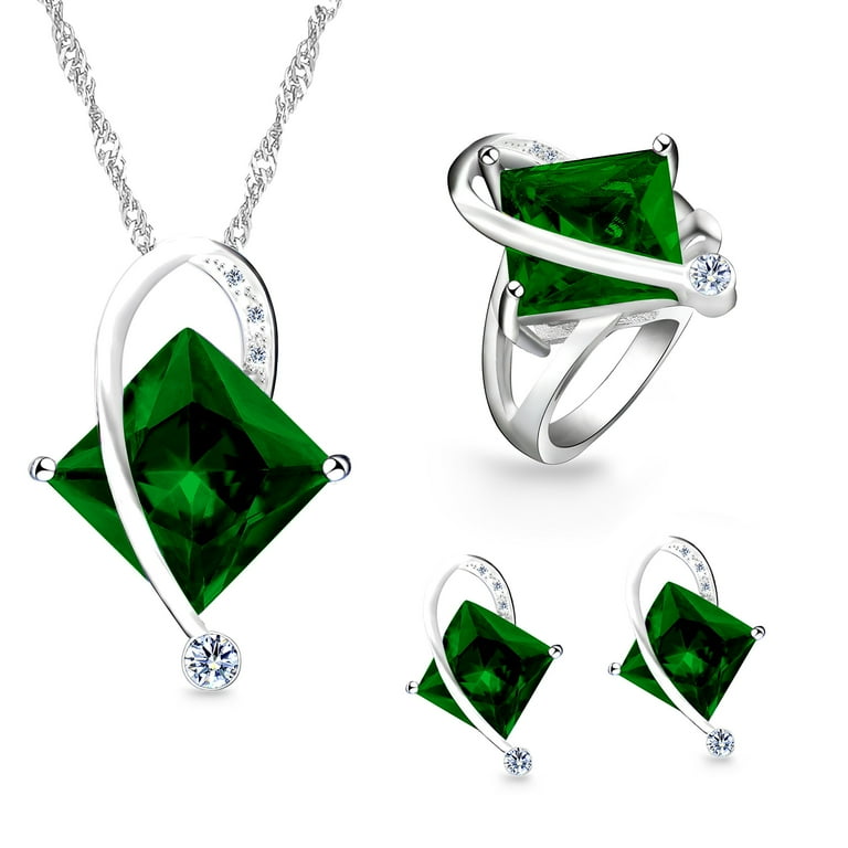 アクセサリー lui jewelry square stone charm M Uloveido Female Large Square Green Crystal Necklace Stud