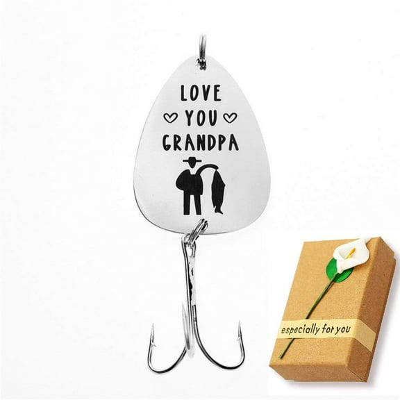 Uloveido Gift for Grandpa from Grandkids, Fishing Hook Gift for Dad Grandpa Fishing Lure Hook with Sweet Words Love You Grandpa G1001