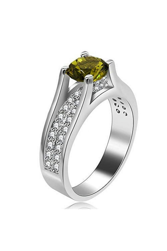 Girl's Rhodium Plated Round Light Green CZ Zircon Wedding Promise Ring Her August Birthstone Graduation Party Favor Rings Valentine's Presents for Women Girls (Light Green, Size 8) Y006