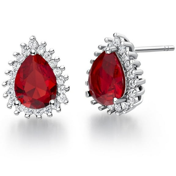 Uloveido Red Crystal Teardrop Earrings Prong Setting Pear-Shaped CZ Stud Earring for Women R815