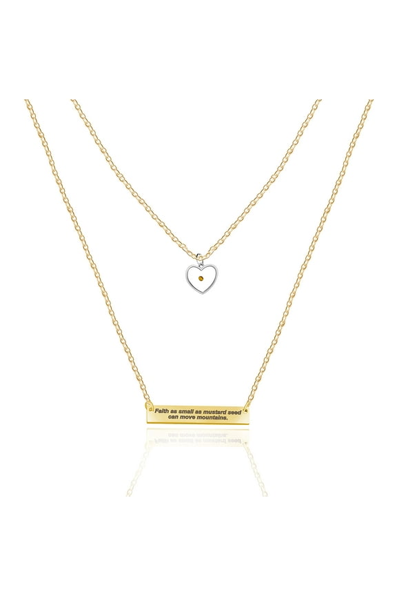 Gold Color Stainless Steel Layered Faith Pendant Long Necklace with Heart Mustard Seed, 2 Layer Choker Necklace Chain Pendant Encouragement Jewelry Gift for Women Y1251