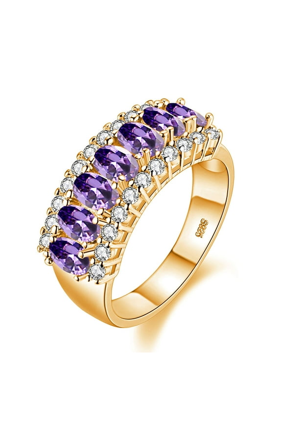 Gold Plated Weddding Band with 7 pcs Oval Cut Purple Cubic Zirconia Stones for Women J501 (Gold, Purple, Size 6)