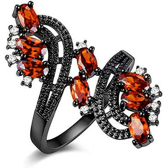 Uloveido Gothic Black Branch Tree Leaf Wide Stack Ring Red Oval CZ Crystal Cocktail Promise for Women Teen-J656 (black, Size 10)