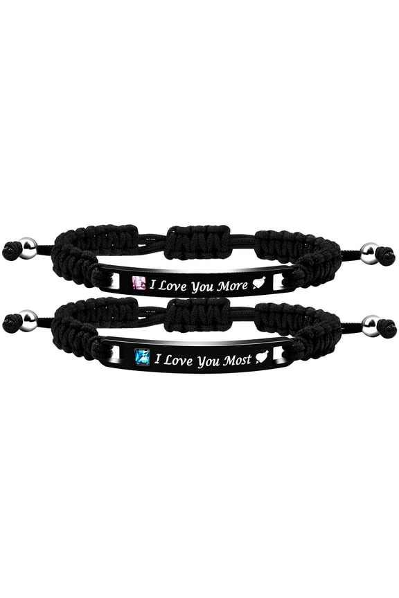 Handmade Black Engraved His Her I Love You More Most Bracelets for Couples Boyfriend and Girlfriend Birthday Anniversary Bracelet Gift Y781