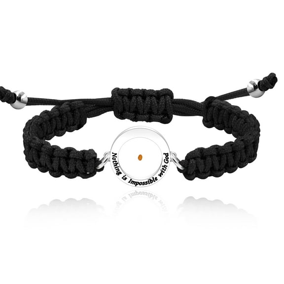 Uloveido Handmade Braided Black String Bracelet with Round Mustard Seed, Engraved Nothing is Impossible with God Bracelet Adjustable (Black)