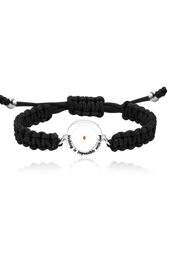 Handmade Braided Black String Bracelet with Round Mustard Seed, Engraved Nothing is Impossible with God Bracelet Adjustable (Black)