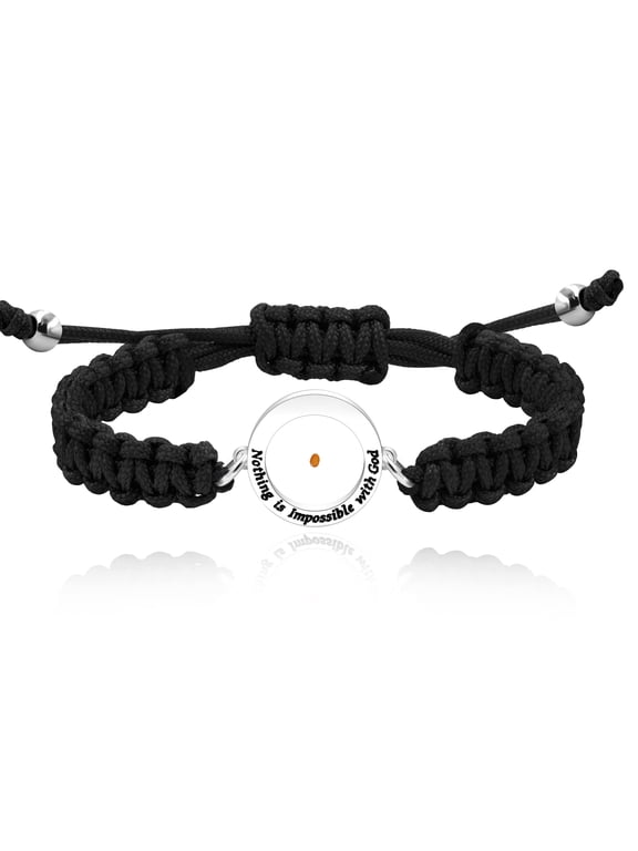Handmade Braided Black String Bracelet with Round Mustard Seed, Engraved Nothing is Impossible with God Bracelet Adjustable (Black)