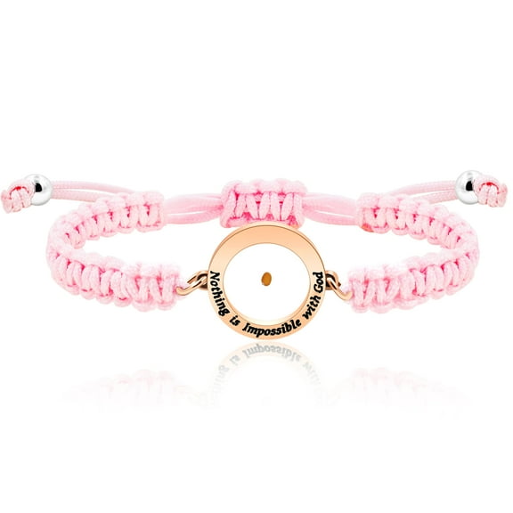Uloveido Handmade Braided Pink String Bracelet with Round Mustard Seed, Engraved Nothing is Impossible with God Bracelet Adjustable (Pink)