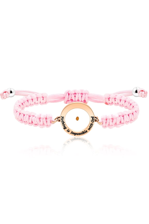 Handmade Braided Pink String Bracelet with Round Mustard Seed, Engraved Nothing is Impossible with God Bracelet Adjustable (Pink)