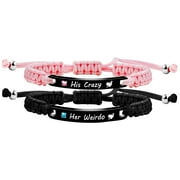 Uloveido Handmade Briaded Pink Black String His Crazy and Her Weirdo Bracelets for Boyfriend and Girlfriend Y3942