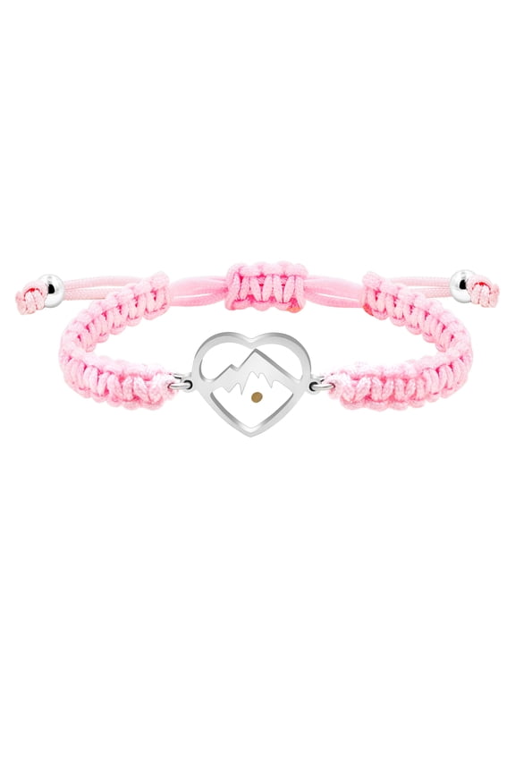 Heart Mountain Mustard Seed Bracelet - Adjustable Handmade Light Pink String Braided Rope Bracelets for Women Girls (Pink)